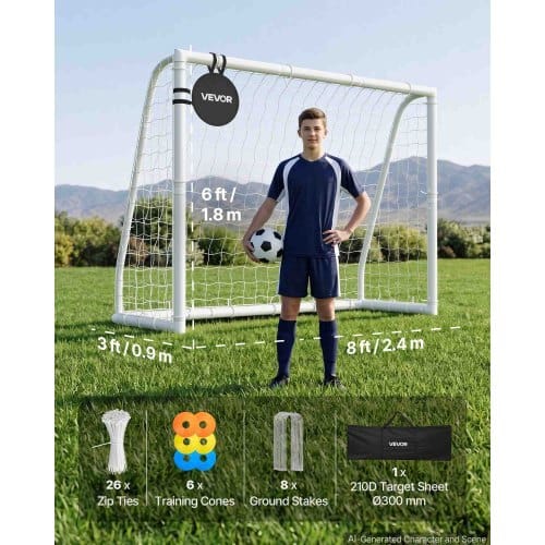 Soccer Goal 8 x 6 FT PVC Soccer Goal for Backyard with PE Net, Portable Weatherproof Set, with High-Strength PE Net, Target, Cones, for Youth Kids & Adults Outdoor Backyard Practice Training - Image 5