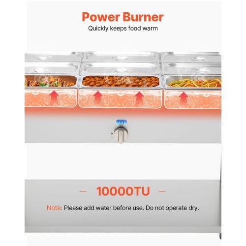 9-Pan Commercial Propane Steam Table, LP Gas Outdoor Soup Warmer with Drain Valve and 3" Wheels, Stainless Steel Propane Food Warmer with Adjustable Temperature, for Restaurant Outdoor Camping - Image 3
