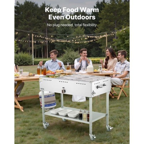 9-Pan Commercial Propane Steam Table, LP Gas Outdoor Soup Warmer with Drain Valve and 3" Wheels, Stainless Steel Propane Food Warmer with Adjustable Temperature, for Restaurant Outdoor Camping - Image 5