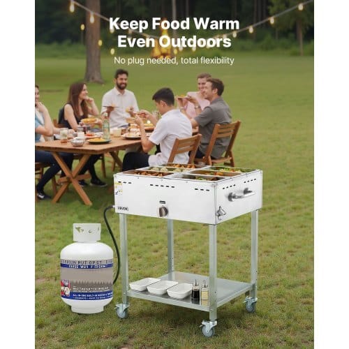 6-Pan Commercial Propane Steam Table, LP Gas Outdoor Soup Warmer with Drain Valve and 3" Wheels, Stainless Steel Propane Food Warmer with Adjustable Temperature, for Restaurant Outdoor Camping - Image 5