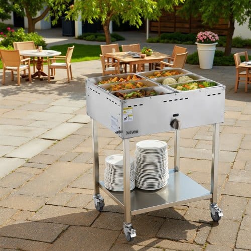 6-Pan Commercial Propane Steam Table, LP Gas Outdoor Soup Warmer with Drain Valve and 3" Wheels, Stainless Steel Propane Food Warmer with Adjustable Temperature, for Restaurant Outdoor Camping - Image 7
