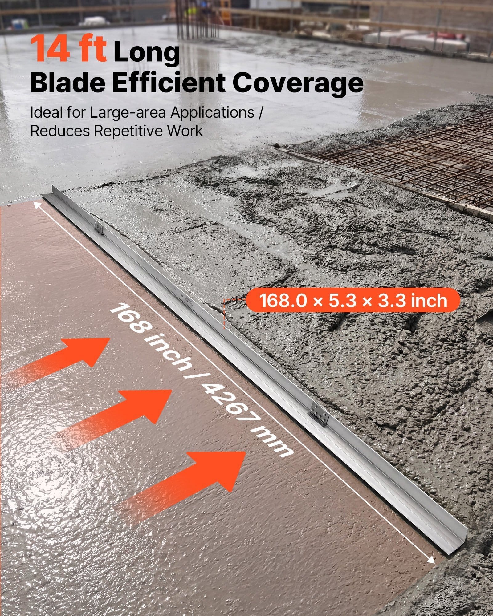 Concrete Screed Blade 14 ft Length Aluminum Alloy Board Leveling Tool, 5.3 in Wide Straight Edge, Wide Coverage, Replacement Surface Leveler for Driveway, Patio, Sidewalk, Garage Floor Finishing