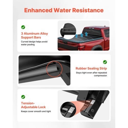 Soft Roll-Up Truck Bed Tonneau Cover, Compatible with 2017-2025 Honda Ridgeline, Fits 5 ft (5 ft 4 in/64 in) Bed, Triple-Layer Heavy-Duty PVC Tonneau Cover with Three Aluminum Alloy Support Bars - Image 2