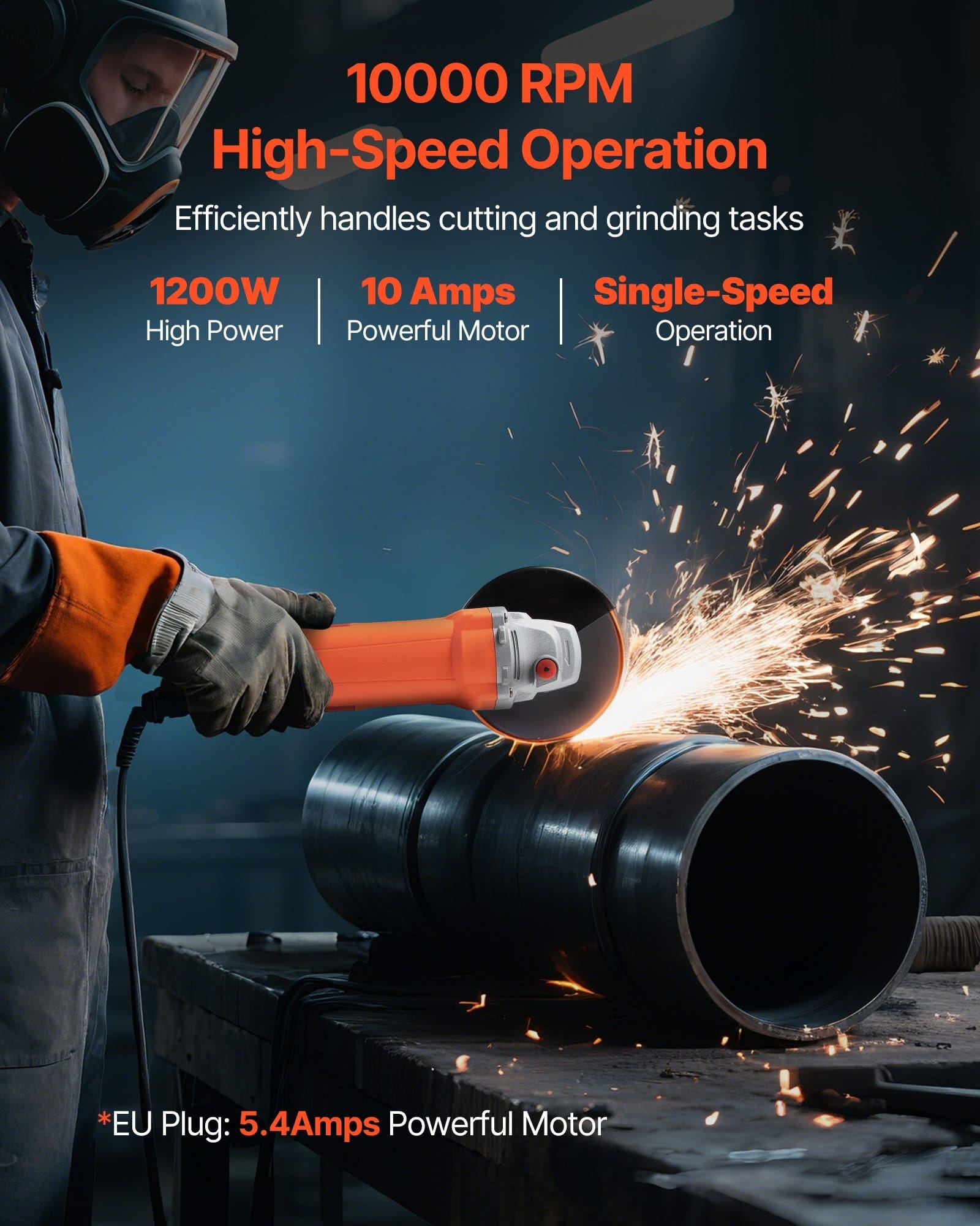 Angle Grinder, 5" Electric Grinder Power Tool, 10Amps 10000RPM High-Speed Corded Angle Grinders with 230?&deg; Adjustable Dust Guard for Metal Grinding, Cutting, Rust Removal (Disc Not Included)