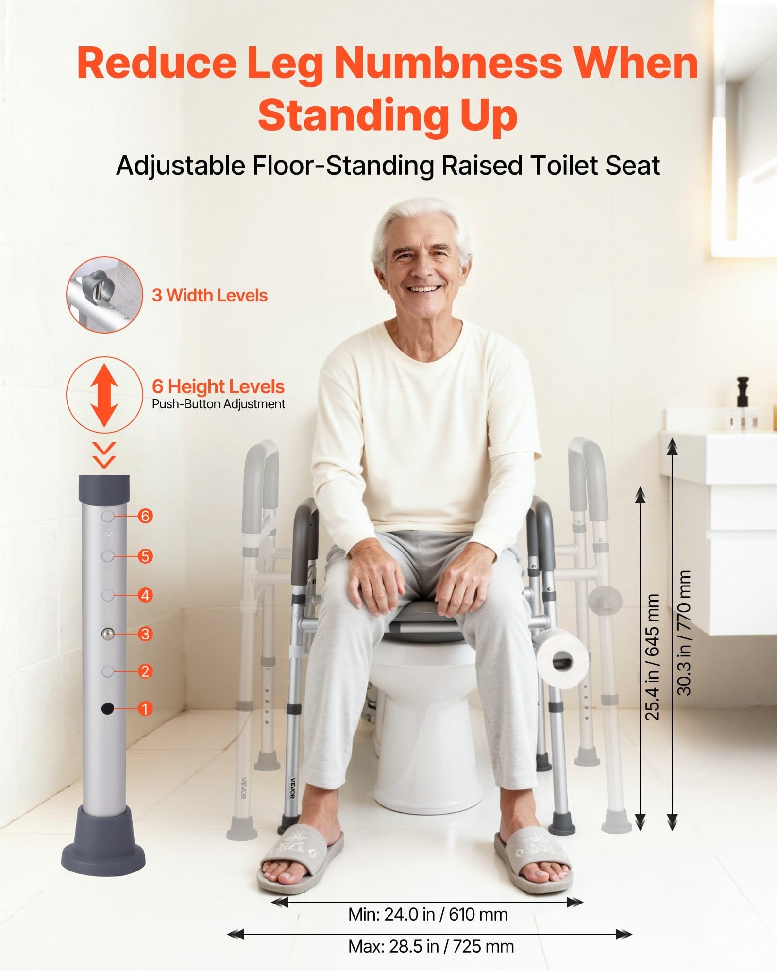 Raised Toilet Seat with Arms, 400 lbs Load Capacity, Adjustable Height and Width, Commode Cushion Padded Elevated Toilet Seat Riser with Handles for Seniors, Elderly, Handicap, Disabled, Adults
