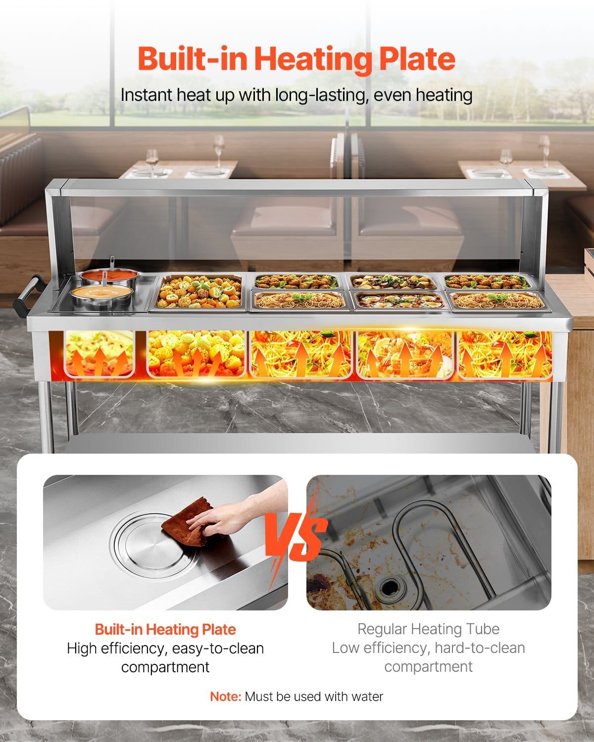 Commercial Electric Food Warmer, 7 Pans + 2 Pots Steam Table, 1800W Professional Buffet Catering Food Warmer with Shield Undershelf Wheels, Stainless Steel Server for Party Restaurant - Image 2