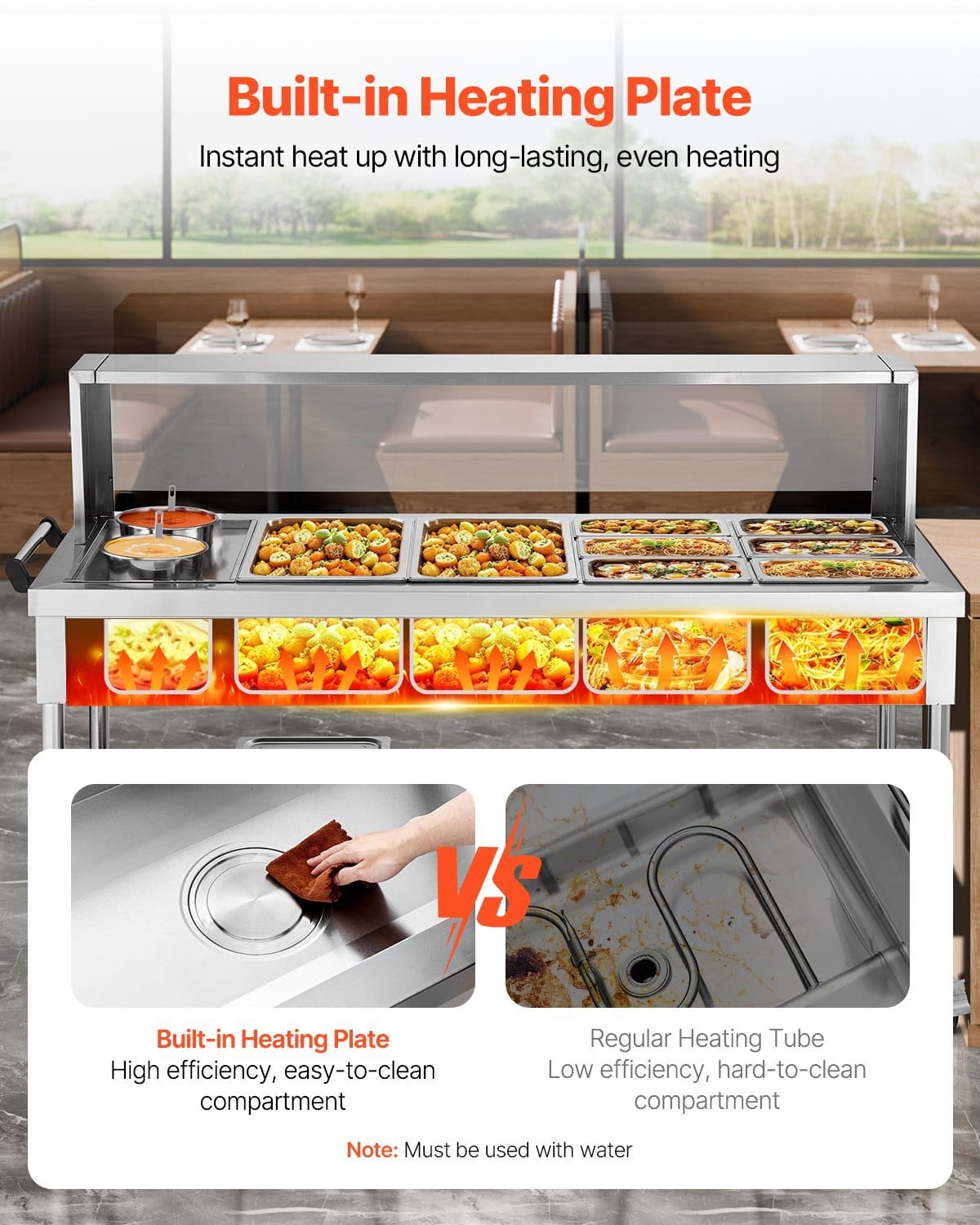 Commercial Food Warmer, 8 Pans + 2 Pots Electric Steam Table, 1800W Professional Buffet Catering Food Warmer with Shield Undershelf Wheels, Stainless Steel Server for Party Restaurant - Image 2
