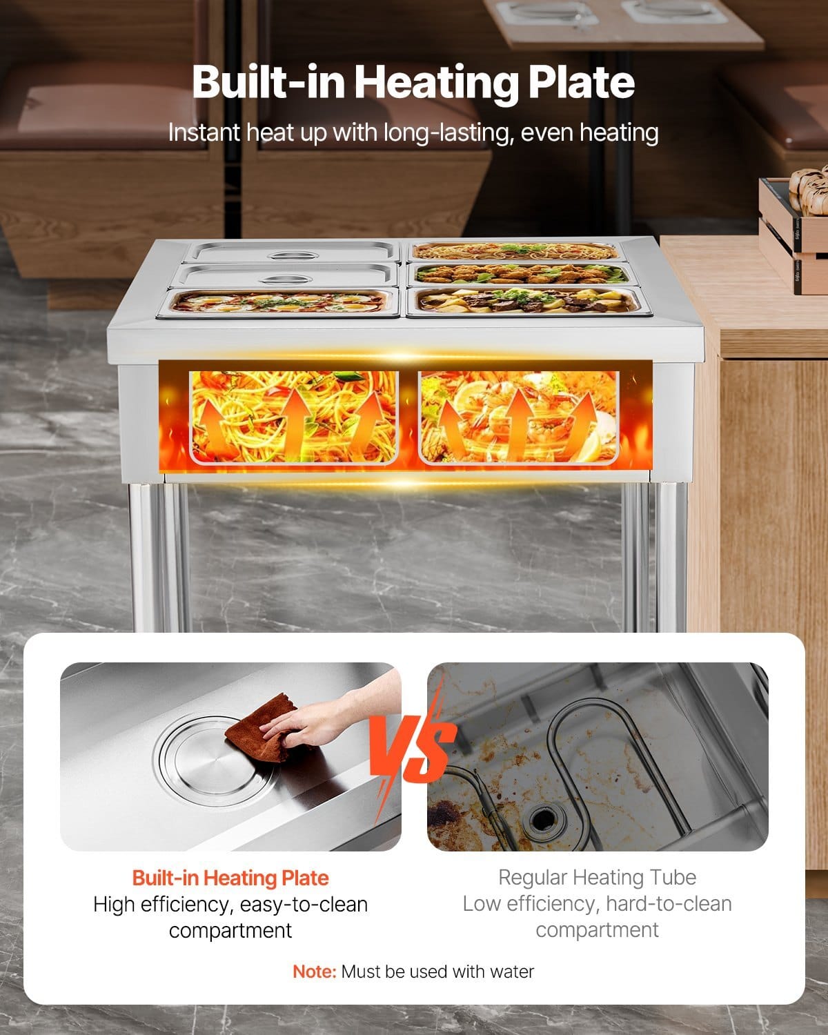 6-Pan Commercial Food Warmer, 6 x 1/3 Pans Electric Steam Table, 1500W Professional Buffet Catering Food Warmer with Undershelf, Stainless Steel Server for Restaurant Party Hotel - Image 2