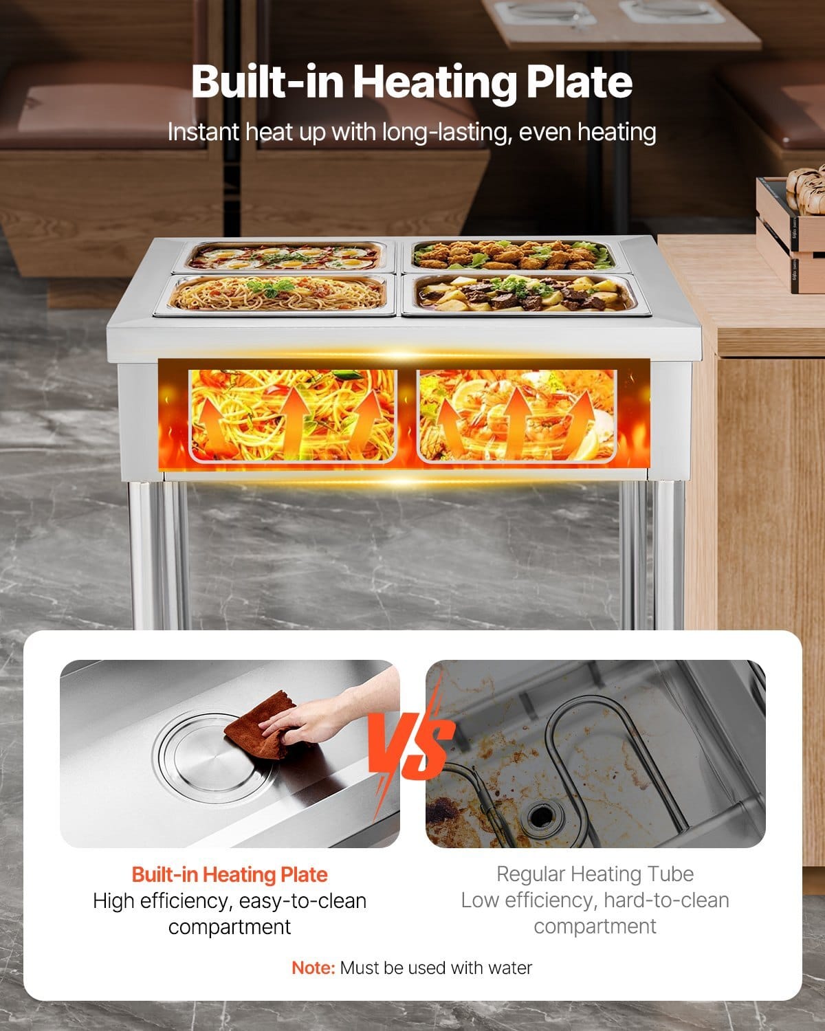 4-Pan Commercial Food Warmer, 4 x 1/2 Pans Electric Steam Table, 1500W Professional Buffet Catering Food Warmer with Undershelf, Stainless Steel Server for Restaurant Party Hotel - Image 2