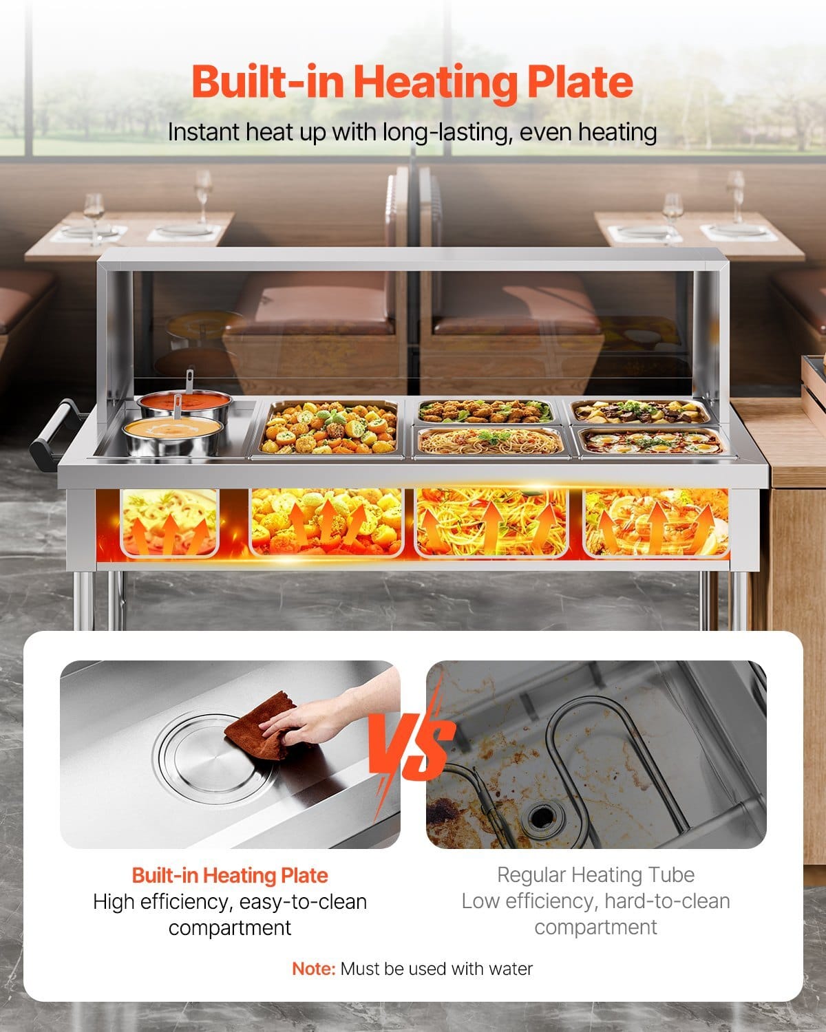 Commercial Food Warmer, 5 Pans + 2 Pots Electric Steam Table, 1800W Professional Buffet Catering Food Warmer with Shield Undershelf Wheels, Stainless Steel Server for Party Restaurant Hotel - Image 2