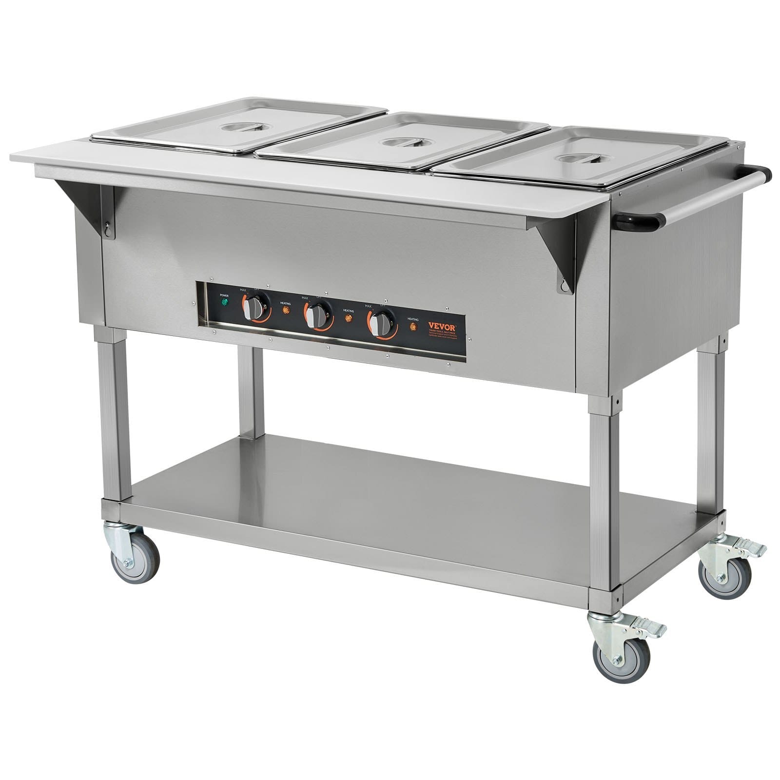 3-Pan Commercial Food Warmer, 3 x 20.6QT Electric Warm Table, 1500W Professional Buffet Catering Food Warmer with 4 Wheels (2 Lockable), Food Grade Stainless Steel Server for Party Restaurant