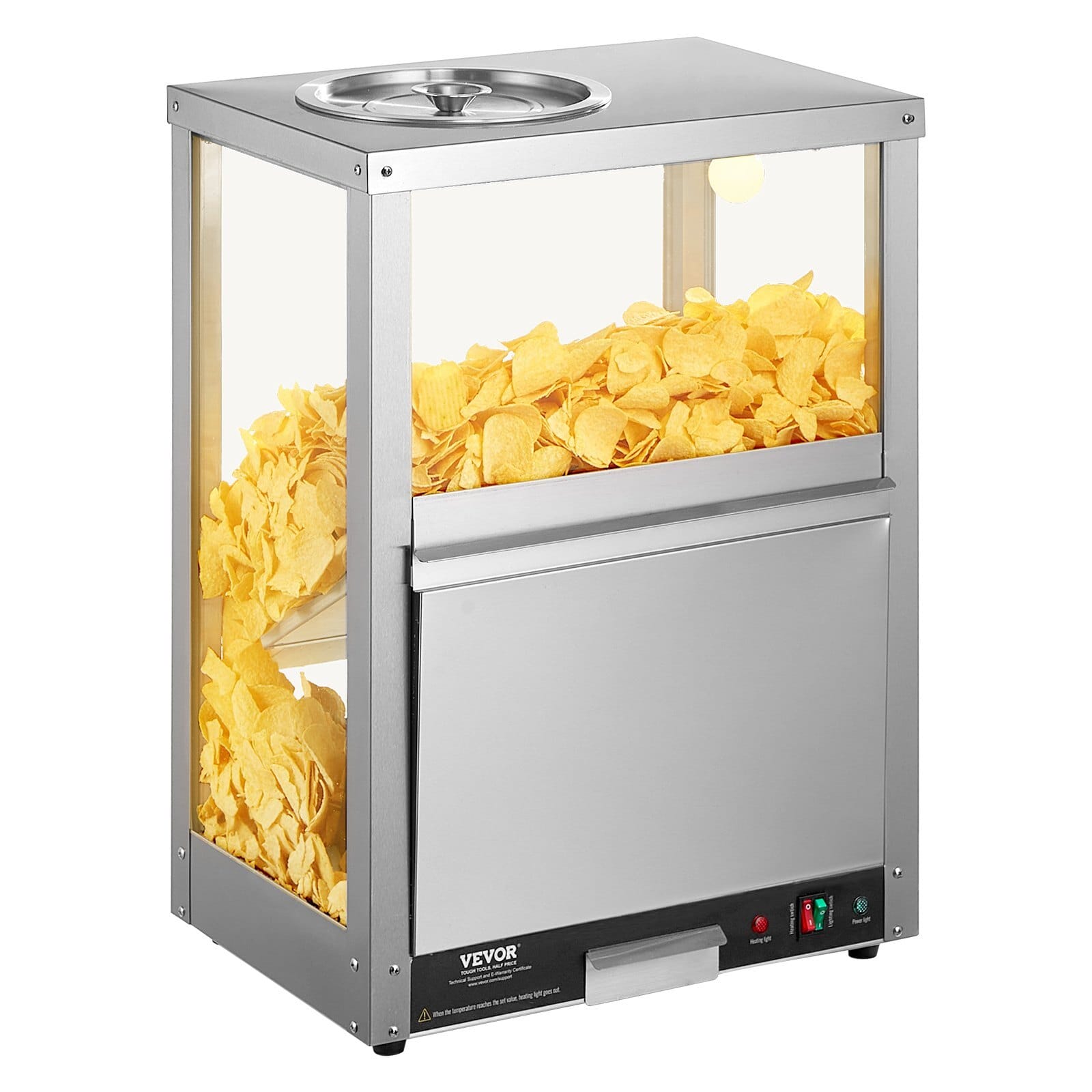 Commercial Nacho Chip Warmer, 84.5QT Chip Warmer Machine with Heating Base and Warming Light, Nacho Machine with Deflection Board, Stainless Steel, for Nacho Chips, Popcorn, Potato Chips, Peanut