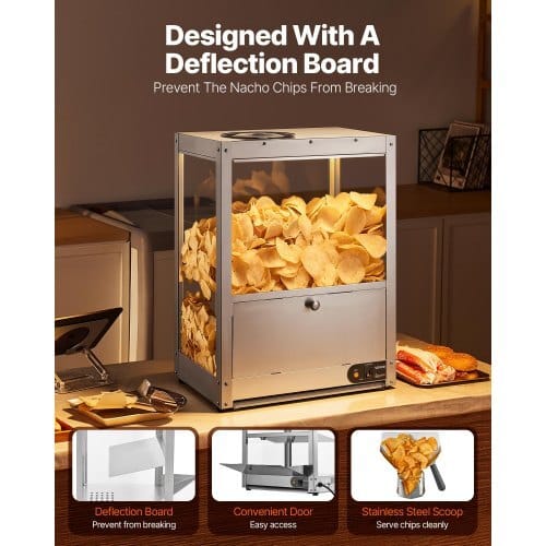 Commercial Nacho Chip Warmer, 85QT Chip Warmer Machine with Heating Base and Warming Light, Nacho Machine with Deflection Board, Stainless Steel, for Nacho Chips, Popcorn, Potato Chips, Peanut - Image 3