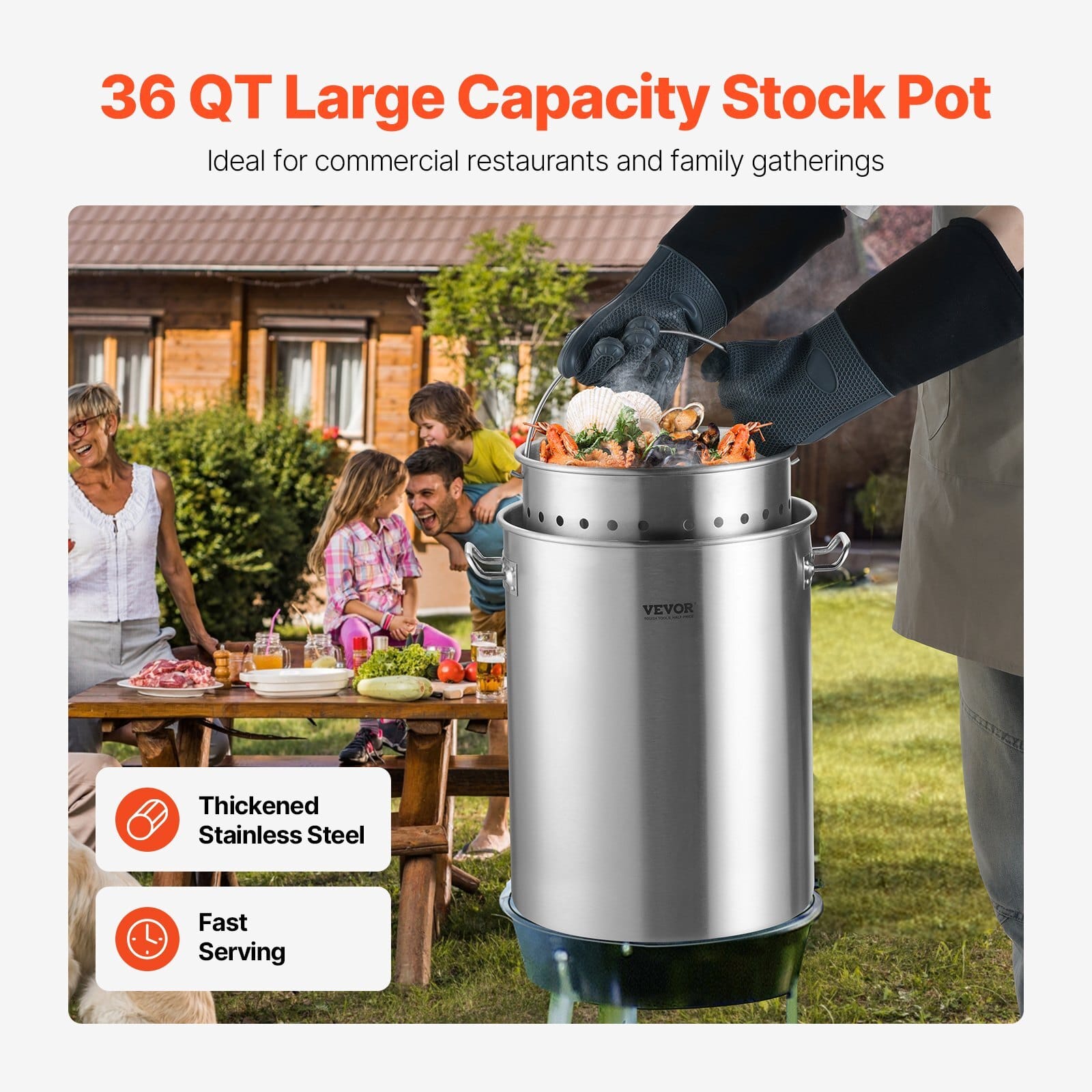 Stainless Steel Stockpot, 36 Quart Cooking Pots, Cookware Sauce Pot with Basket, Lid, and Handle, Heavy Duty Commercial Grade Stock Pot, Sanding Treatment, for Steaming Boiling or Frying Silver - Image 2