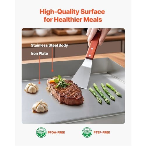 Commercial Electric Griddle, 25.79 x 15.75 inch, 2800W, 122-570?°F Adjustable Temp Control, Stainless Steel Body, Full Flat, with 2 Spatulas, 2 Brushes, and 4 Foot Pads, for Steak, Pancake - Image 4