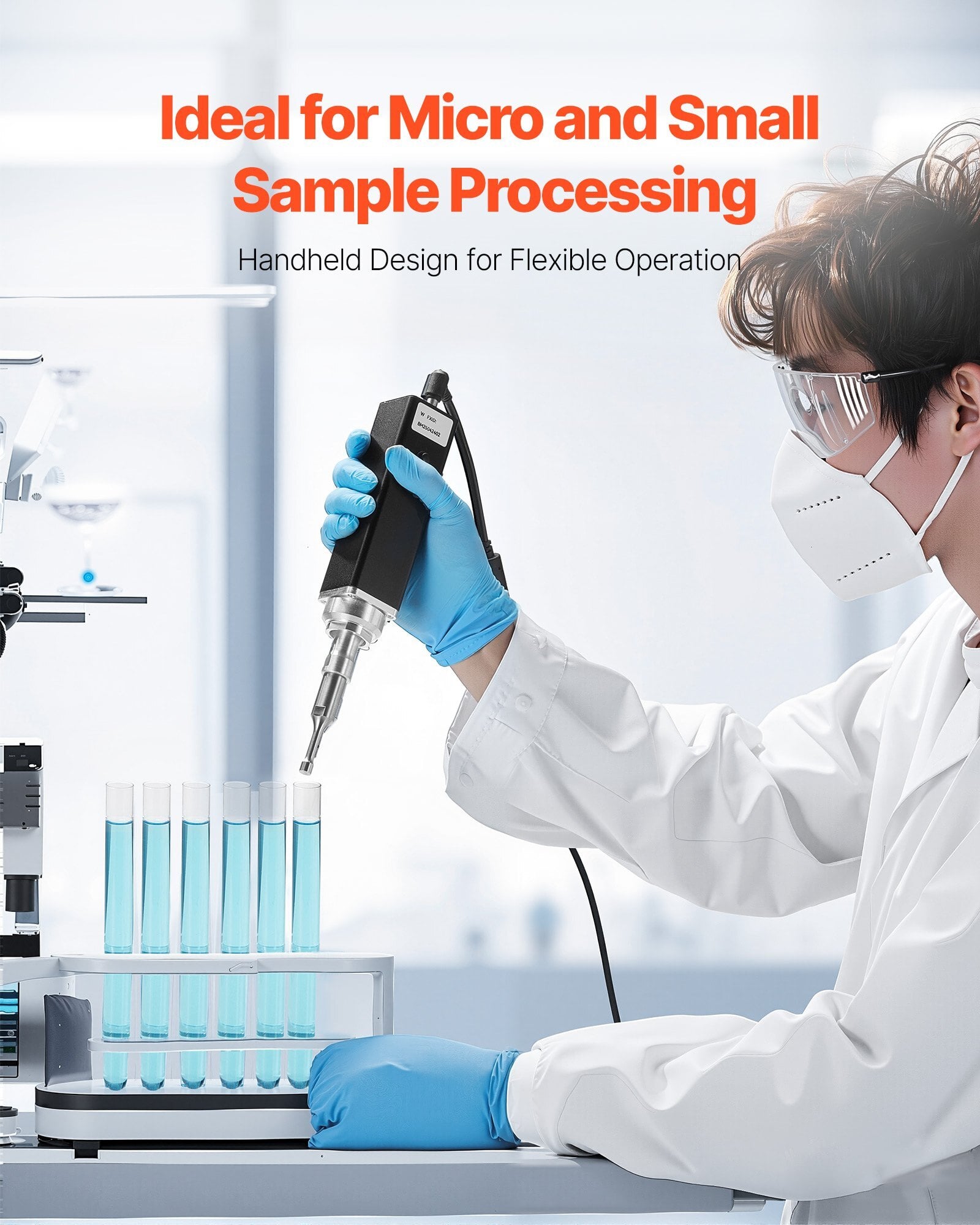 Portable Ultrasonic Homogenizer, 0.3 in Titanium Alloy Probe, 30KHz Ultrasonic Frequency, 50-300ml Capacity, Handheld and Desktop Dual Use, Sonicator Processor Cell Disruptor Mixer with Stand