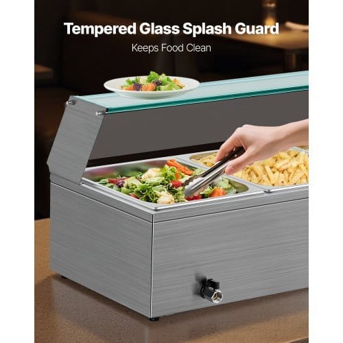 Commercial Food Warmer, 1500W Electric Stainless Steel Steam Food Warmer with Glass Cover, 3-Pan Countertop Buffet Bain Marie with Soup & Perforated Ladles, for Catering, Restaurant & Party - Image 3