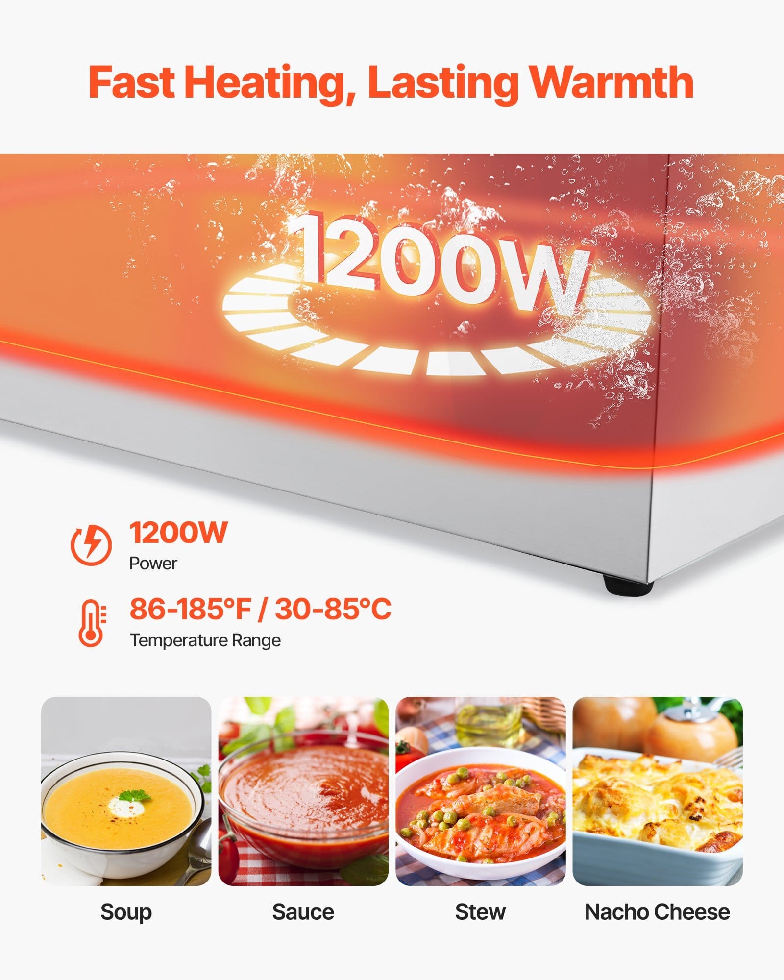 Commercial Food Warmer, 1200W Electric Stainless Steel Steam Food Warmer, Fast Heating Countertop Buffet Bain Marie with Three 1/3 Size Food Pans, for Catering, Restaurants, Parties & Buffets