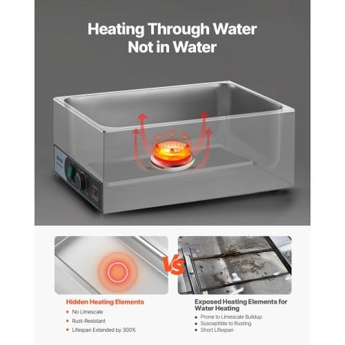 Commercial Food Warmer, 1200W Electric Stainless Steel Steam Food Warmer, Fast Heating Countertop Buffet Bain Marie with Three 1/3 Size Food Pans, for Catering, Restaurants, Parties & Buffets - Image 3