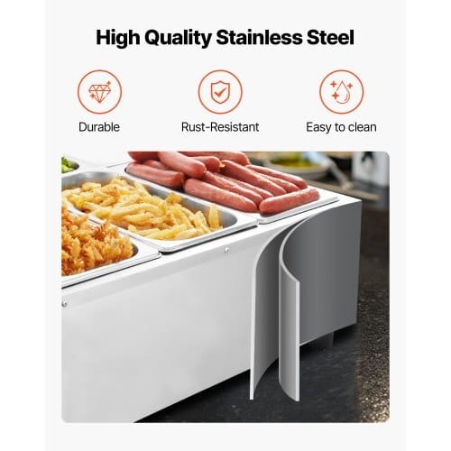 Commercial Food Warmer, 1500W Electric Stainless Steel Steam Food Warming with Lid, 6-Pan Fast Heating Countertop Buffet Bain Marie with Power Cord, for Catering, Restaurant, Party & Buffets - Image 3