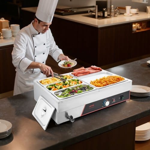 Commercial Food Warmer, 1500W Electric Stainless Steel Steam Food Warming with Lid, 6-Pan Fast Heating Countertop Buffet Bain Marie with Power Cord, for Catering, Restaurant, Party & Buffets - Image 7