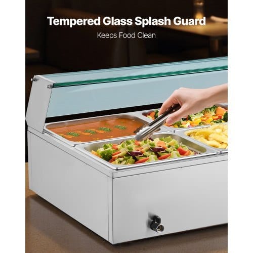 Commercial Food Warmer, 1700W Electric Stainless Steel Steam Food Warmer with Glass Cover, 8-Pan Countertop Buffet Bain Marie with Soup & Perforated Ladles, for Catering, Restaurant & Party - Image 3