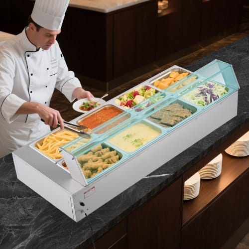 Commercial Food Warmer, 1700W Electric Stainless Steel Steam Food Warmer with Glass Cover, 8-Pan Countertop Buffet Bain Marie with Soup & Perforated Ladles, for Catering, Restaurant & Party - Image 7