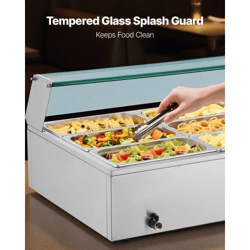 Commercial Food Warmer, 1700W Electric Stainless Steel Steam Food Warmer with Glass Cover, 12-Pan Countertop Buffet Bain Marie with Soup & Perforated Ladles, for Catering, Restaurant & Party - Image 3