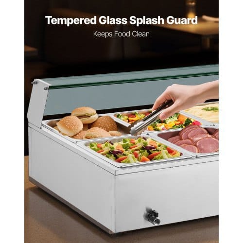 Commercial Food Warmer, 1700W Electric Stainless Steel Steam Food Warmer with Glass Cover, 10-Pan Countertop Buffet Bain Marie with Soup & Perforated Ladles, for Catering, Restaurant & Party - Image 3