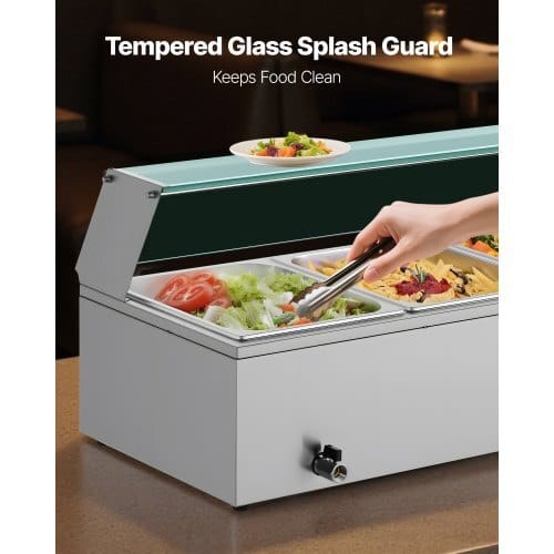 Commercial Food Warmer, 1500W Electric Stainless Steel Steam Food Warmer with Glass Cover, 4-Pan Countertop Buffet Bain Marie with Soup & Perforated Ladles, for Catering, Restaurant & Party - Image 3
