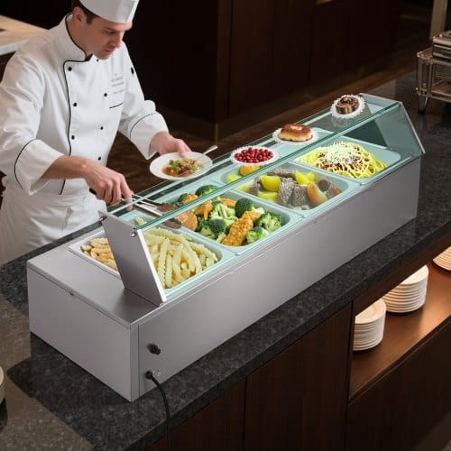 Commercial Food Warmer, 1500W Electric Stainless Steel Steam Food Warmer with Glass Cover, 4-Pan Countertop Buffet Bain Marie with Soup & Perforated Ladles, for Catering, Restaurant & Party - Image 7