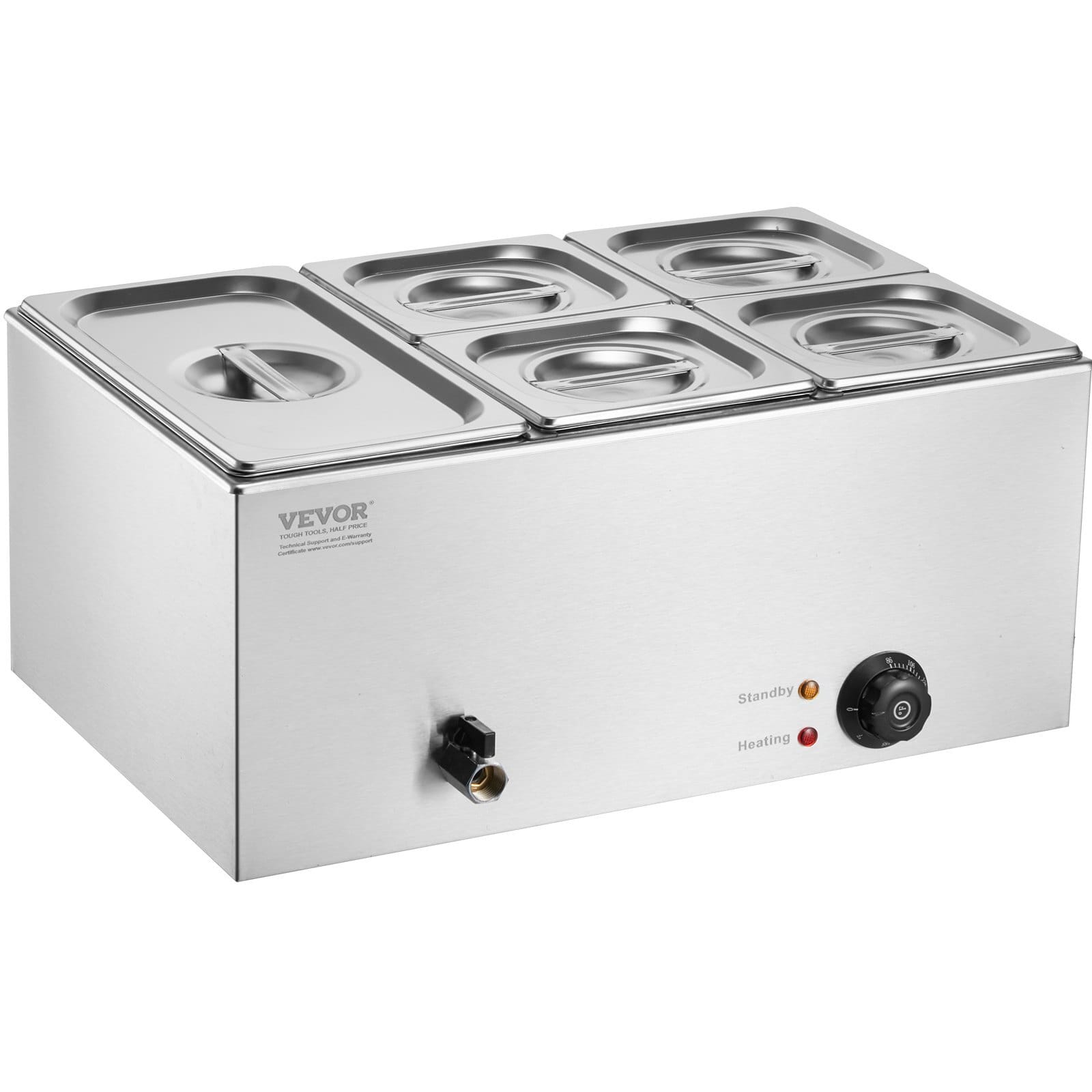 24QT Commercial Food Warmer, 5-Pan Electric Steam Table, 1200W Professional Countertop Stainless Steel Buffet Bain Marie with 86-185?&deg;F Temp Control for Catering, Buffet, Parties, Restaurants