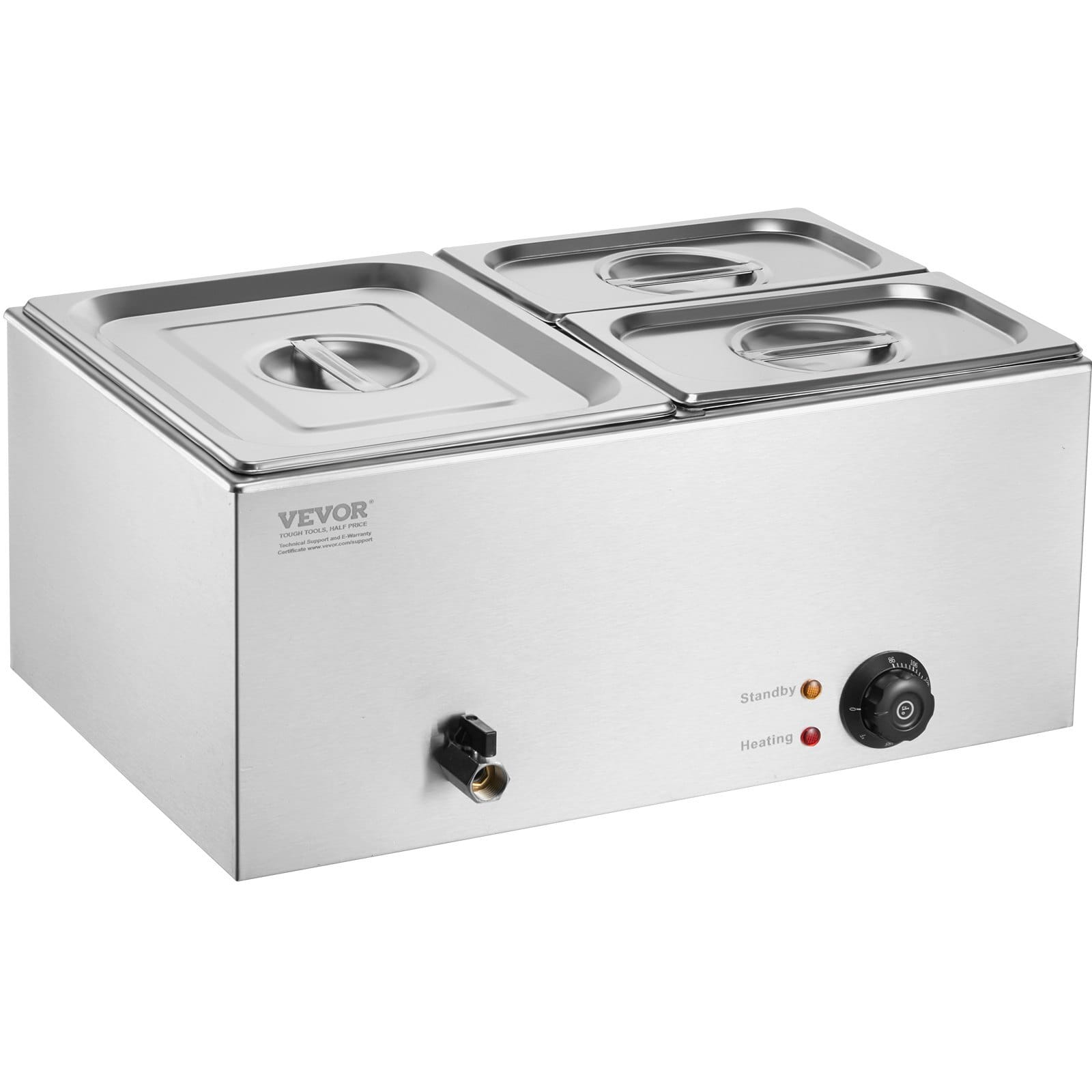24QT Commercial Food Warmer, 3-Pan Electric Steam Table, 1200W Professional Countertop Stainless Steel Buffet Bain Marie with 86-185?&deg;F Temp Control for Catering, Buffet, Parties, Restaurants