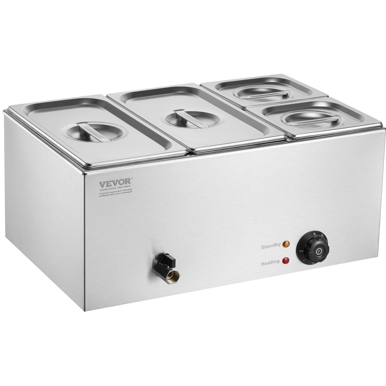 4-Pan Commercial Food Warmer, 16.4QT Electric Steam Table, 1200W Professional Countertop Stainless Steel Buffet Bain Marie with 86-185?&deg;F Temp Control for Catering and Restaurants, Silver