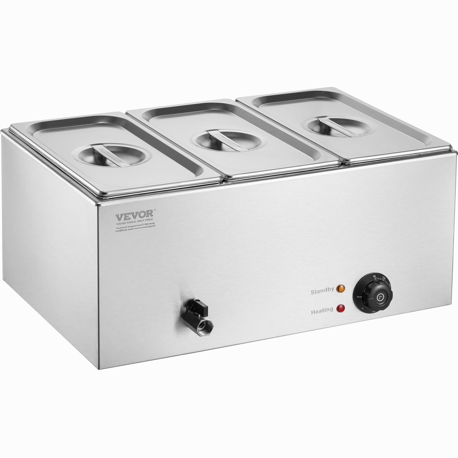 3-Pan Commercial Food Warmer, 17.4QT Electric Steam Table, 1200W Professional Countertop Stainless Steel Buffet Bain Marie with 86-185?&deg;F Temp Control for Catering and Restaurants, Silver