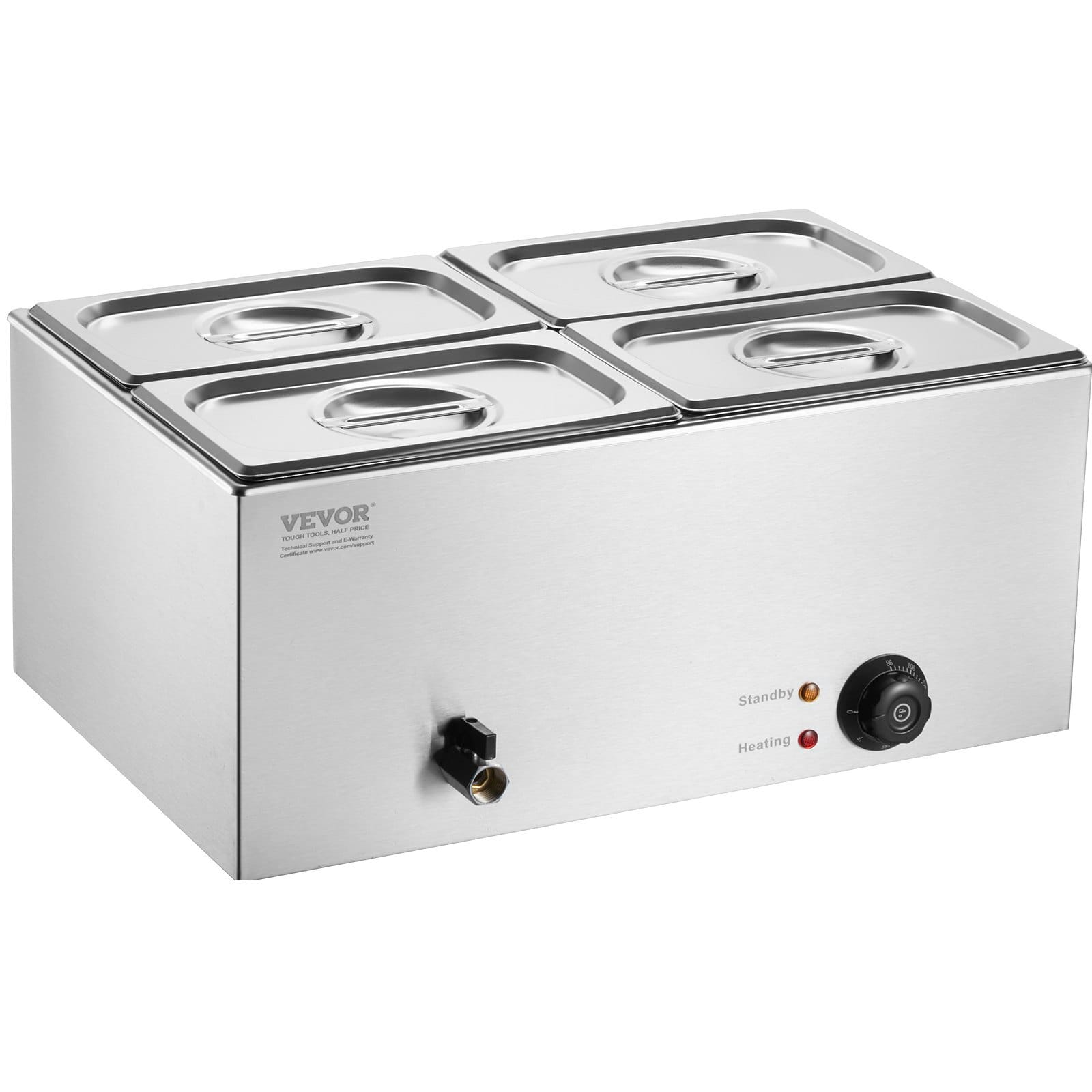 24QT Commercial Food Warmer, 4-Pan Electric Steam Table, 1200W Professional Countertop Stainless Steel Buffet Bain Marie with 86-185?&deg;F Temp Control for Catering, Buffet, Parties, Restaurants