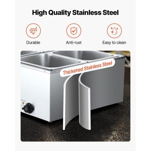 Commercial Food Warmer, 1500W Electric Stainless Steel Steam Food Warmer with Lid, 4-Pan Fast Heating Countertop Buffet Bain Marie with Soup & Perforated Ladles, for Catering, Restaurant, Party - Image 3