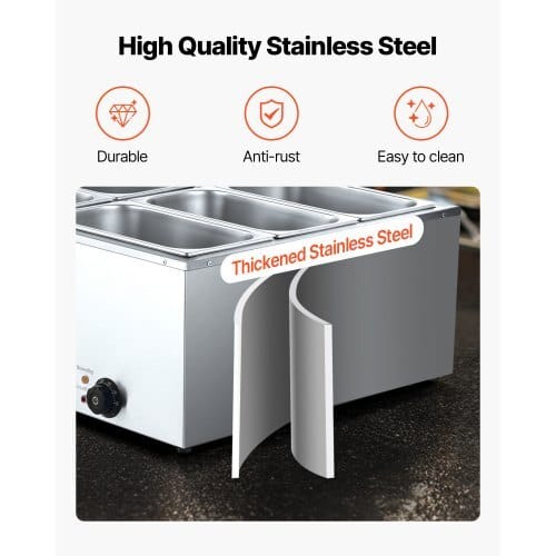 Commercial Food Warmer, 1500W Electric Stainless Steel Steam Food Warmer with Lid, 6-Pan Fast Heating Countertop Buffet Bain Marie with Soup & Perforated Ladles, for Catering, Restaurant, Party - Image 3