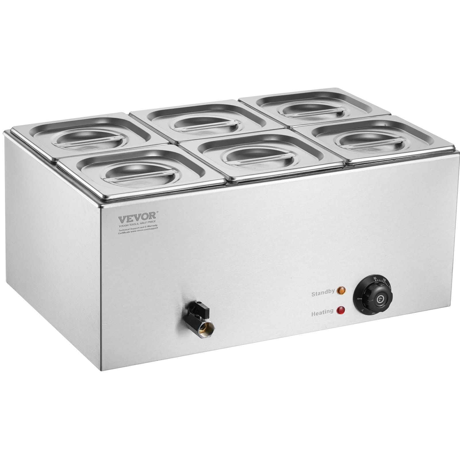 24QT Commercial Food Warmer, 6-Pan Electric Steam Table, 1200W Professional Countertop Stainless Steel Buffet Bain Marie with 86-185?&deg;F Temp Control for Catering, Buffet, Parties, Restaurants