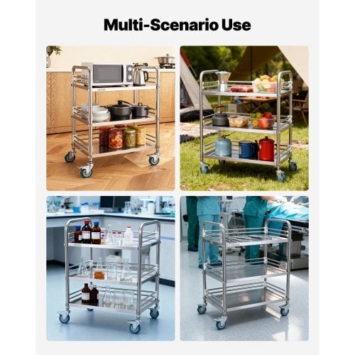 Stainless Steel Cart, 3-Tier Rolling Lab Utility Cart with Lockable Wheels, Medical Serving Trolley Clinic Tray, Heavy Duty Mobile Service Storage Tray for Hospital, Restaurant, Kitchen, Salon - Image 5