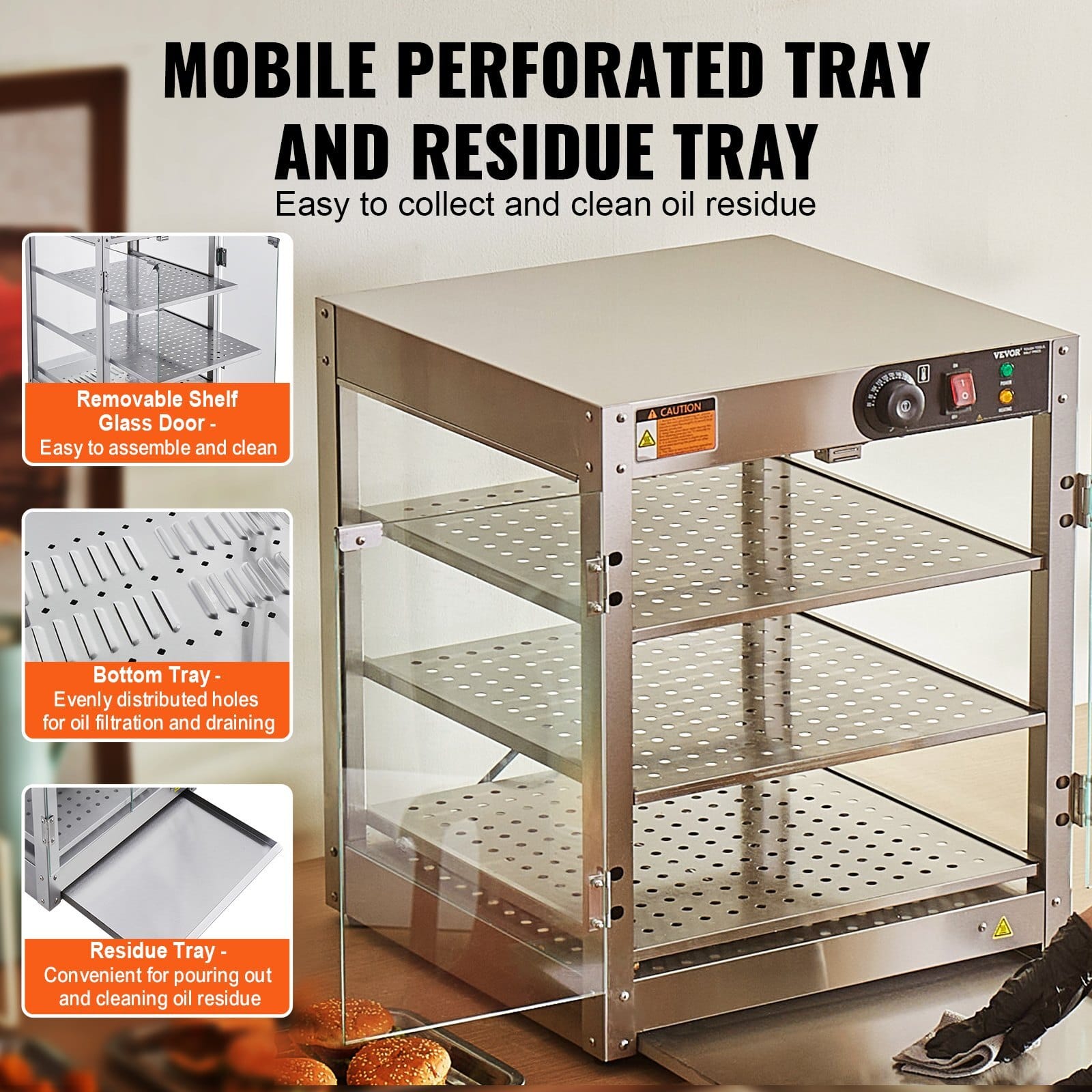 3-Tier Commercial Food Warmer Display, 800W Food Display Warmer with Light to Enhance Food Display, 86?„‰~185?„‰ Temperature Control, 90L Large Capacity for Hamburger, Pizza, Bread, Fried Chicken - Image 2