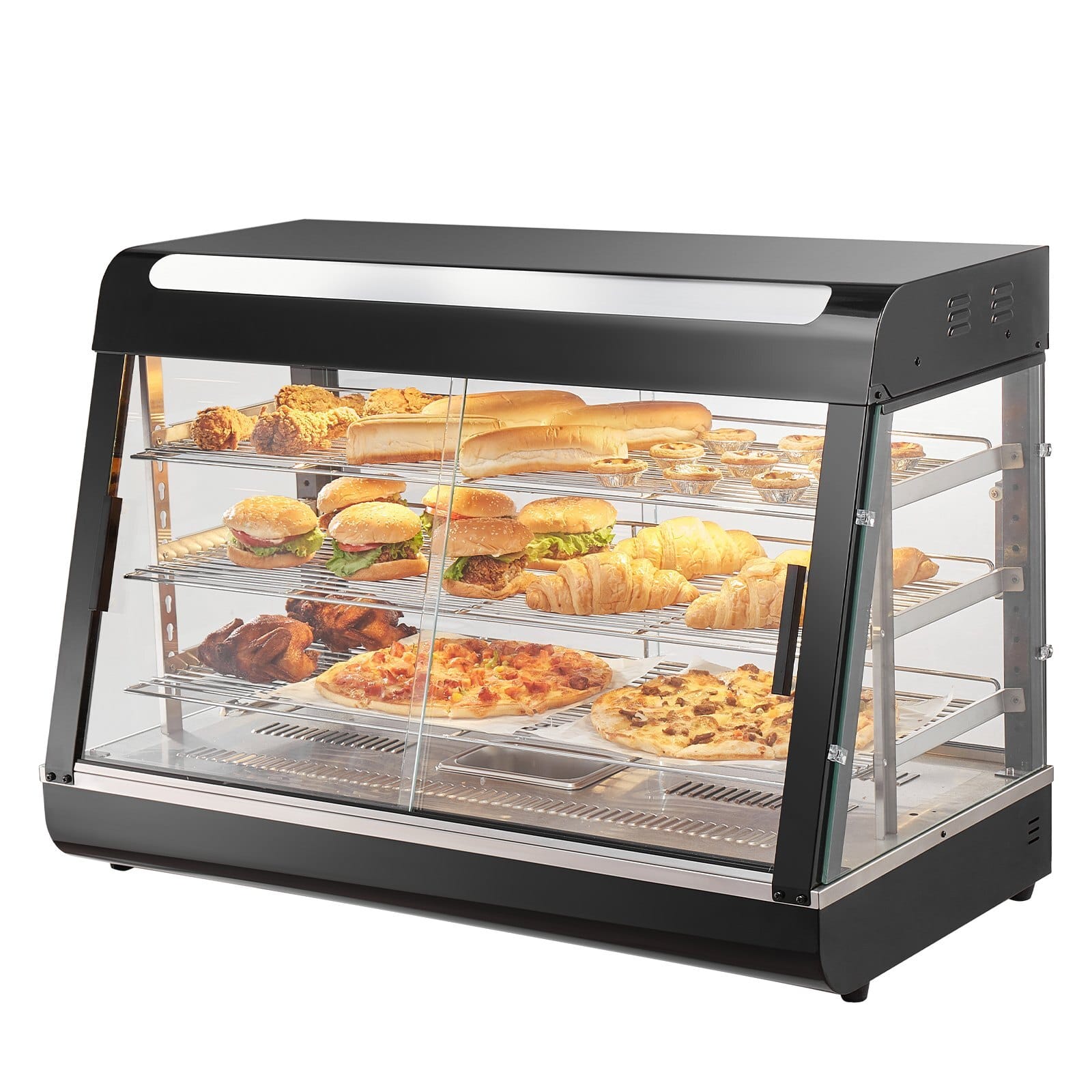 3-Tier Commercial Food Warmer Display, 1500W Food Display Warmer with Light, Adjustable Shelf and Temperature Display, 86?&bdquo;&permil;~185?&bdquo;&permil; Steam Heating, 130L for Hamburger, Pizza, Bread, Fried Chicken