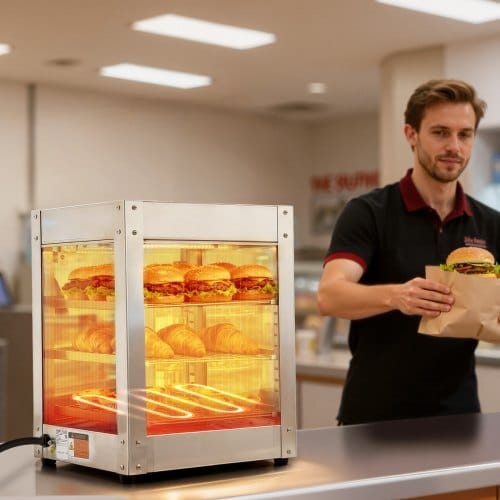 3-Tier Commercial Food Warmer Display, 800W Food Display Warmer with LED Light, Adjustable Shelf and Stainless Steel Frame, 86?„‰~185?„‰ Air Heating, 34L for Hamburger, Pizza, Bread, Fried Chicken - Image 7