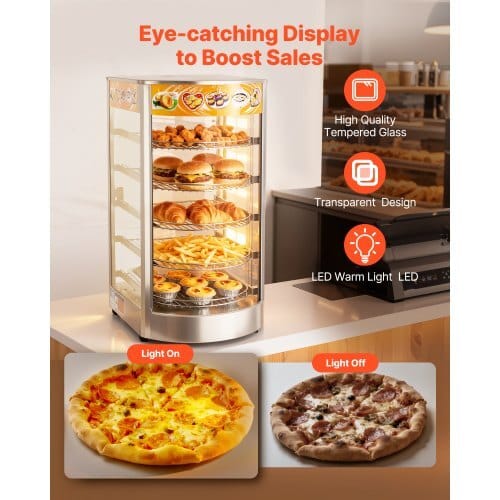 5-Tier Commercial Food Warmer Display, 800W Food Display Warmer with LED Light, Adjustable Shelf and Stainless Steel Frame, 86?„‰~185?„‰ Air Heating, 60L for Hamburger, Pizza, Bread, Fried Chicken - Image 3