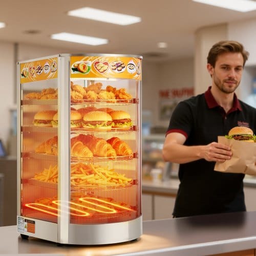 5-Tier Commercial Food Warmer Display, 800W Food Display Warmer with LED Light, Adjustable Shelf and Stainless Steel Frame, 86?„‰~185?„‰ Air Heating, 60L for Hamburger, Pizza, Bread, Fried Chicken - Image 7