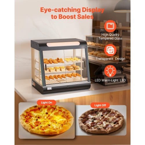 3-Tier Commercial Food Warmer Display, 1200W Food Display Warmer with LED Light, Top Storage and Adjustable Shelves, 86?„‰~185?„‰ Steam Heating, 106Qt/100L for Hamburger, Pizza, Bread, Fried Chicken - Image 3