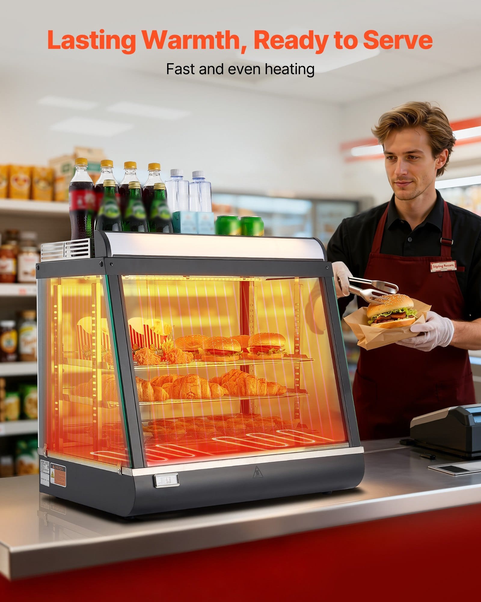 3-Tier Commercial Food Warmer Display, 1200W Food Display Warmer with LED Light, Top Storage and Adjustable Shelves, 86?&bdquo;&permil;~185?&bdquo;&permil; Steam Heating, 75L for Hamburger, Pizza, Bread, Fried Chicken