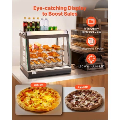 3-Tier Commercial Food Warmer Display, 1200W Food Display Warmer with LED Light, Top Storage and Adjustable Shelves, 86?„‰~185?„‰ Steam Heating, 75L for Hamburger, Pizza, Bread, Fried Chicken - Image 3