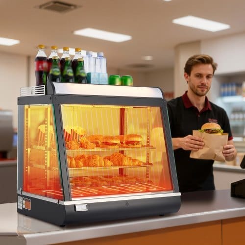 3-Tier Commercial Food Warmer Display, 1200W Food Display Warmer with LED Light, Top Storage and Adjustable Shelves, 86?„‰~185?„‰ Steam Heating, 75L for Hamburger, Pizza, Bread, Fried Chicken - Image 7