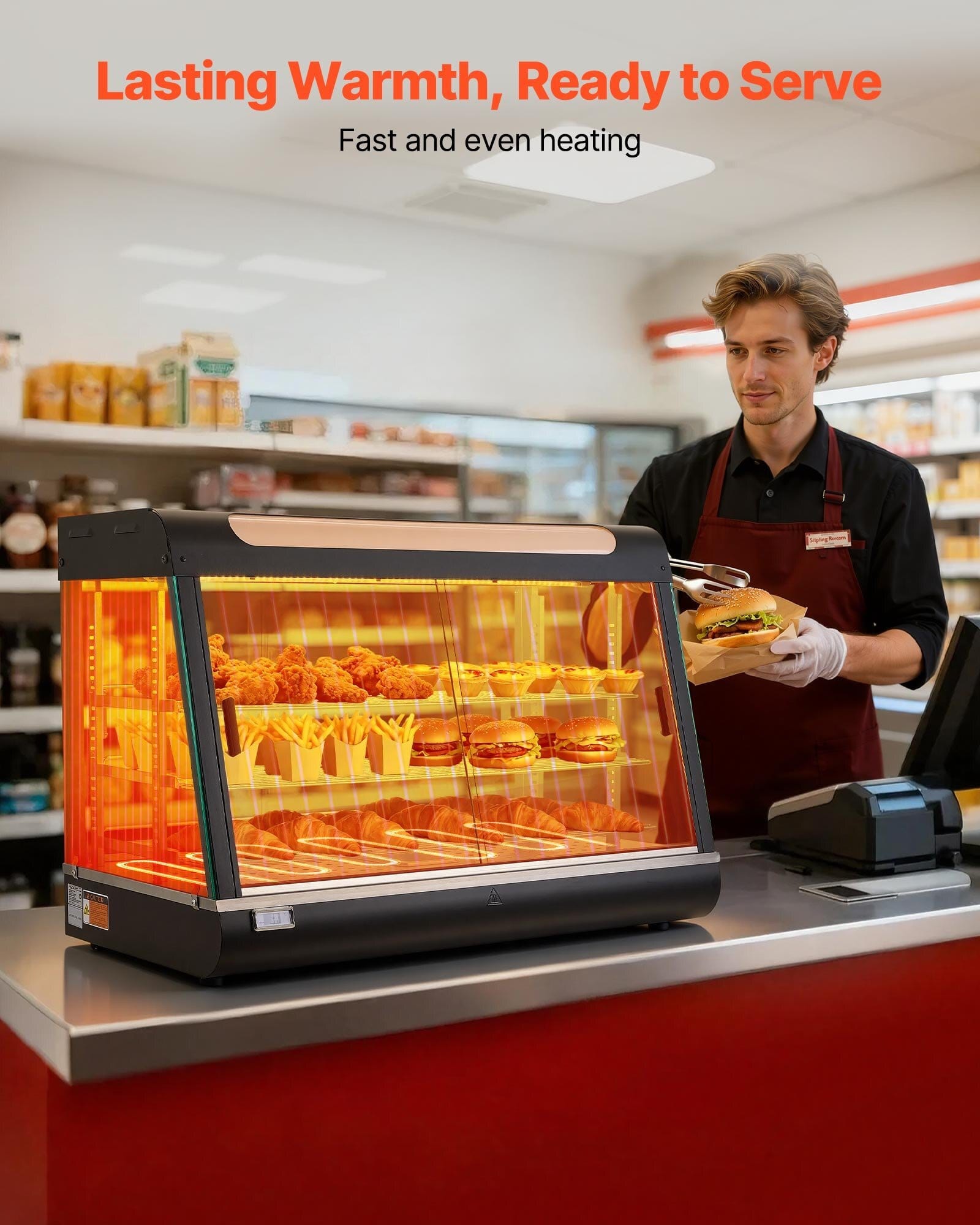 3-Tier Commercial Food Warmer Display, 1400W Food Display Warmer with LED Light, Top Storage and Adjustable Shelves, 86?&bdquo;&permil;~185?&bdquo;&permil; Steam Heating, 137Qt/130L for Hamburger, Pizza, Bread, Fried Chicken